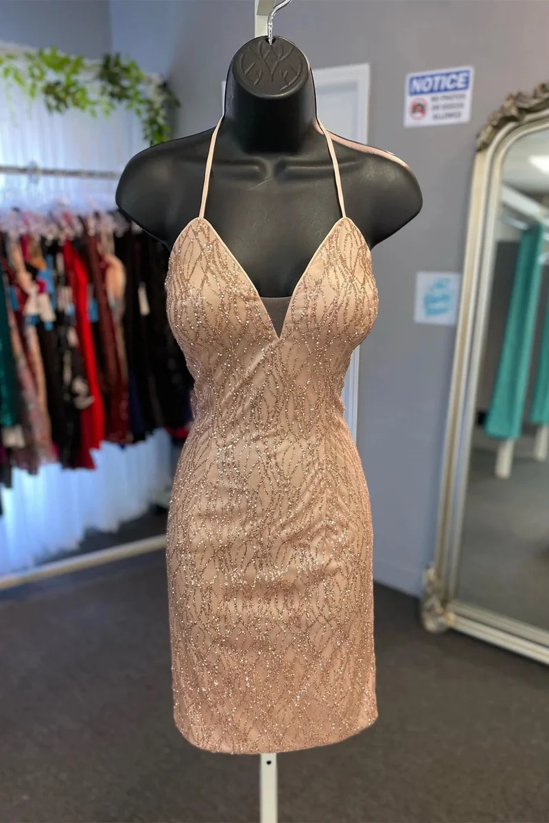Bling Champagne Slida Hemkomstklänning