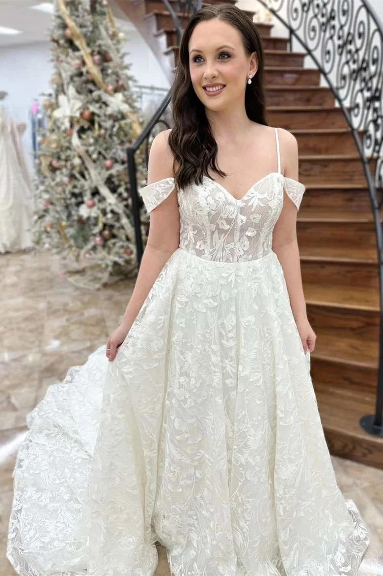 Off Shoulder Spets A-Line Bröllopsklänning