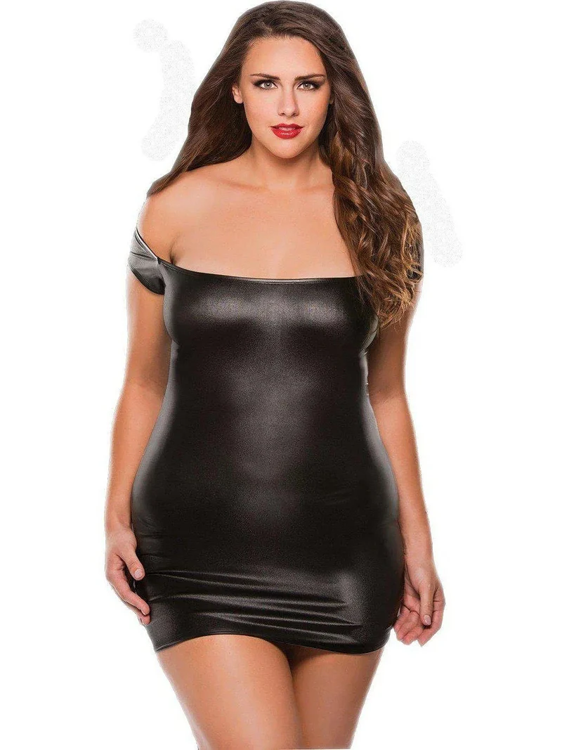 Klänning i konstläder - Allure Lingerie Off Shoulder-design i förtjusande svart eller rött