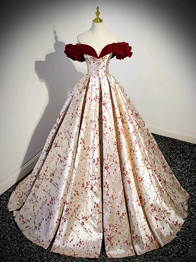 A-linjeformad Off Shoulder Satin Sammet Lång Balklänning Champagne