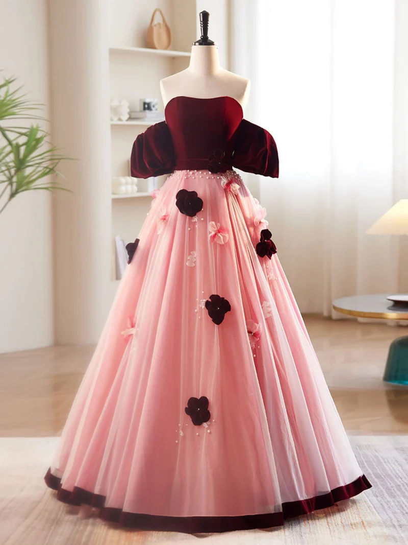 Sweet Occasion Peach Pink Off The Shoulder A-linje balklänning