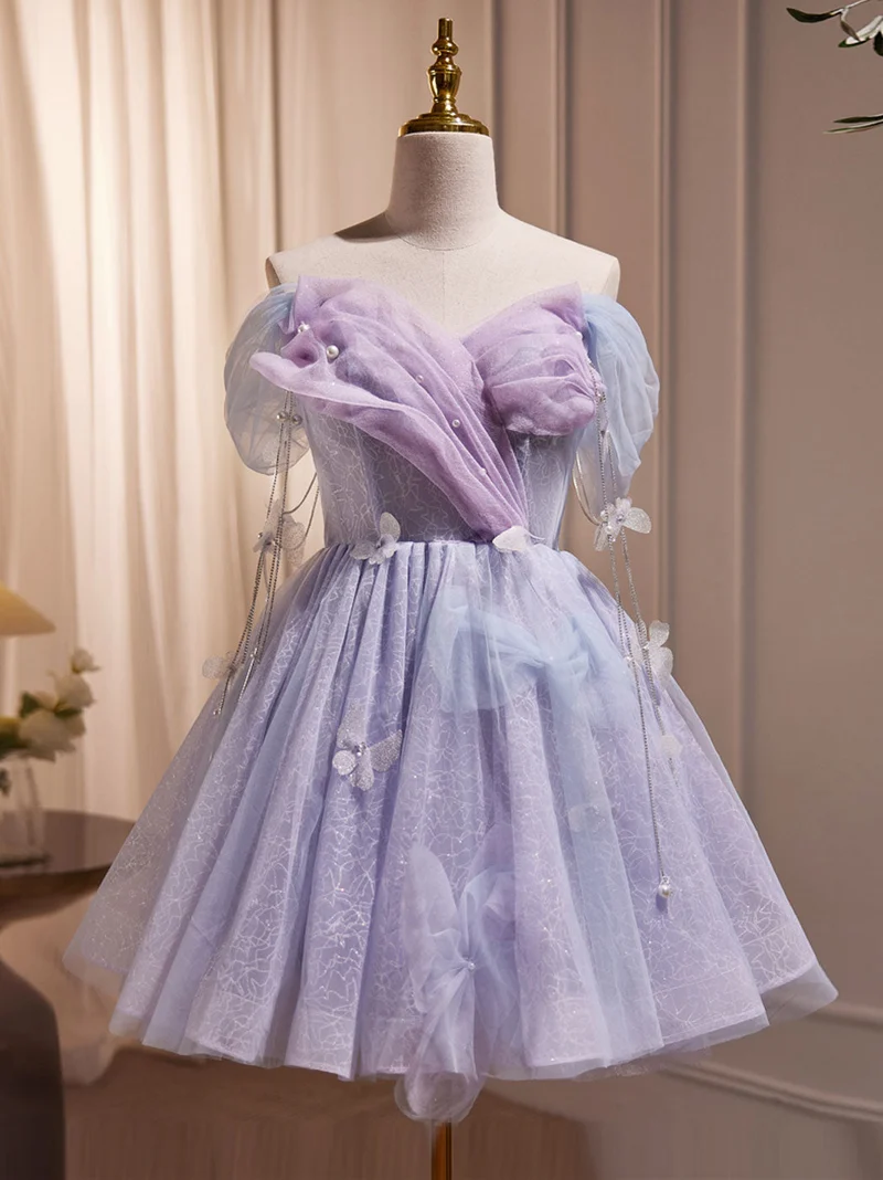 Bedårande Lavender Sweetheart Short Homecoming Dress 8:e klass dansklänning