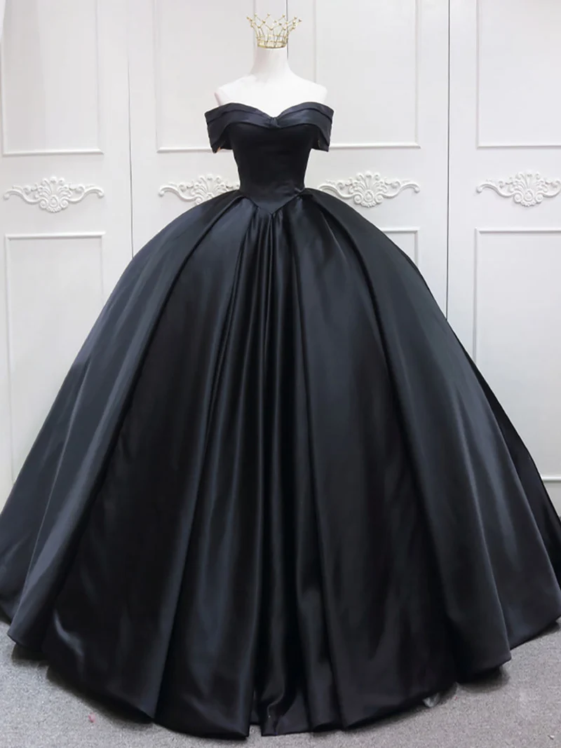 Svart Masquerade Balklänning Off The Shoulder Satin Quinceanera Klänning Söt 16 Klänning