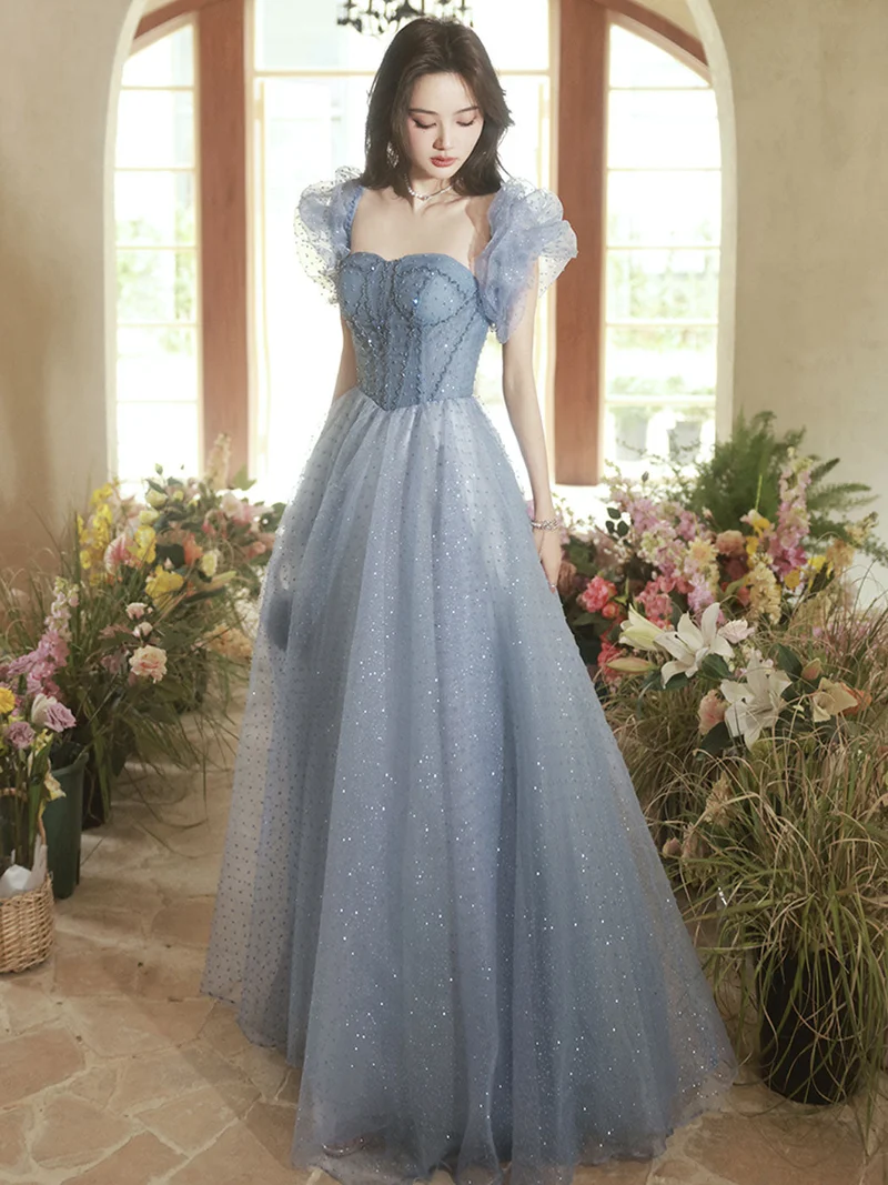 Glitter Cap Sleeve Princess A-line Grå Formell Klänning Balklänning