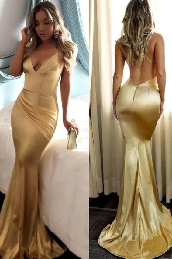 Guld Backless Tight Bodycon Balklänning | Occasion Gold högtidsklänning