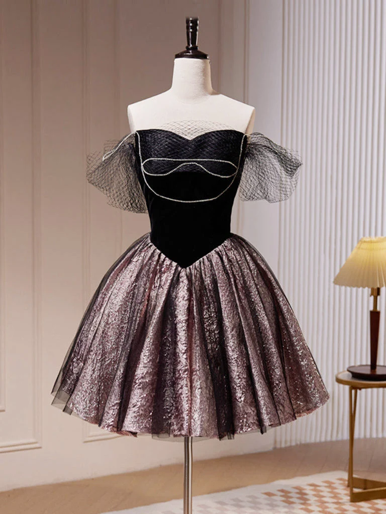Off The Shoulder Drop Waist Kort Svart Hemkomstklänning