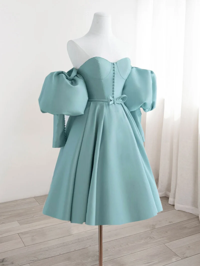 Pale Teal Off The Shoulder kort balklänning med bubbelärmar