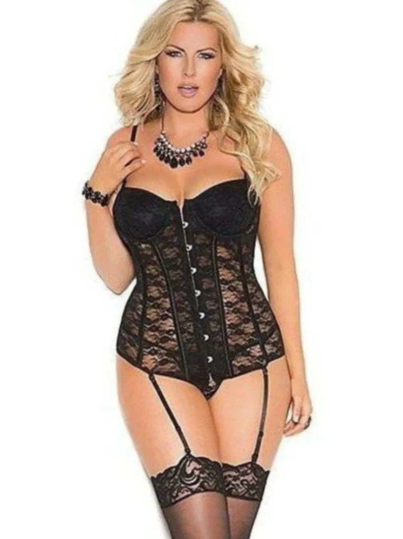 Elegant Moments Plus Size Spetsbustier 4140X med bygelkupor, justerbara axelband och snörning baktill