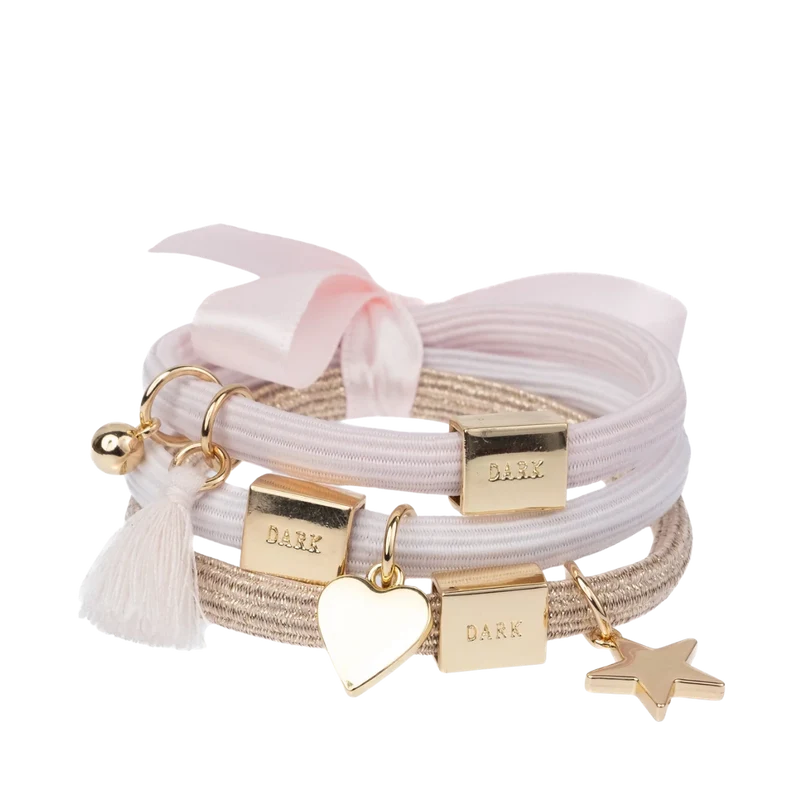 Hair Ties 3 pk Charm Combo - Roses W/Gold