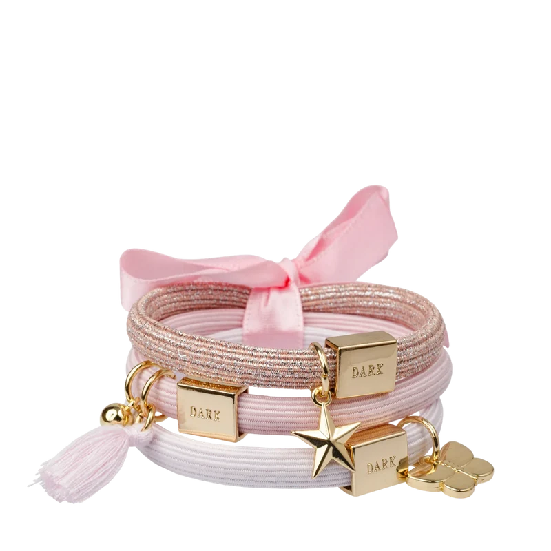 Hair Ties 3 pk Charm Combo - Cotton Candy W/Gold
