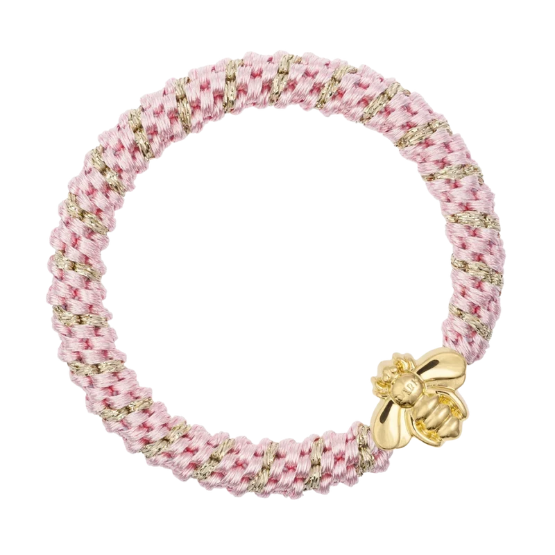 Fat Hair Tie W/Gold - Cotton Candy Stripe W/Bee