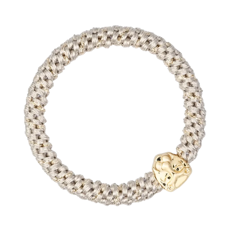 Fat Hair Tie W/Gold - Sand Stripe