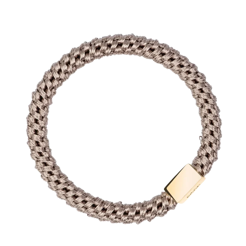 Fat Hair Tie W/Gold - Warm Taupe