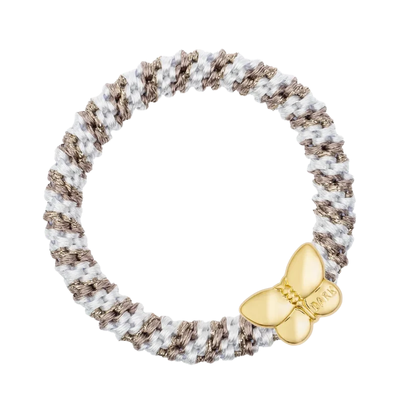 Fat Hair Tie W/Gold - Warm Taupe Mix W/Butterfly
