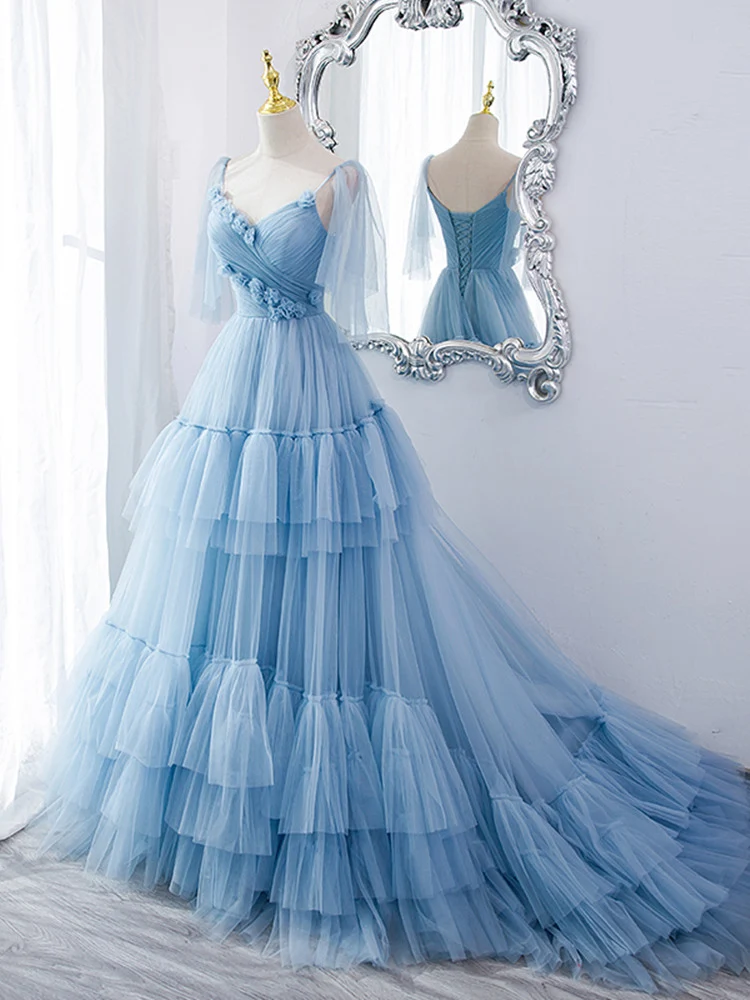 Fairytale Ljusblå Tiered Tyll Princess Balklänning