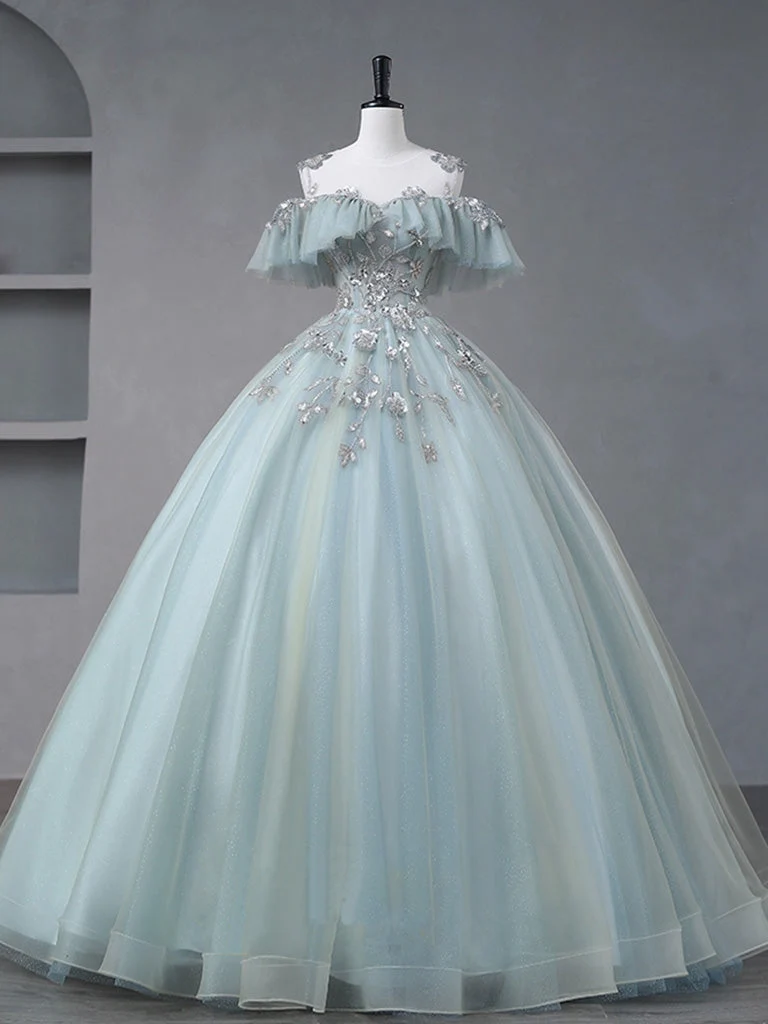 Dusty Blue Ball Gown Off The Shoulder Söt 16 klänning