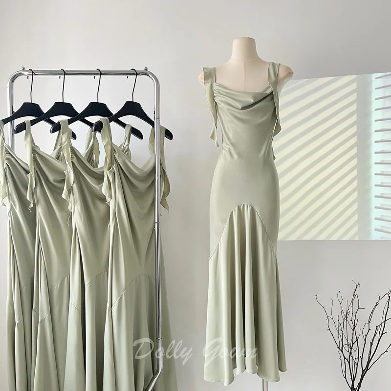 Casual Sage Green Cowl Neck Maxi Slip Dress Brudtärnklänningar