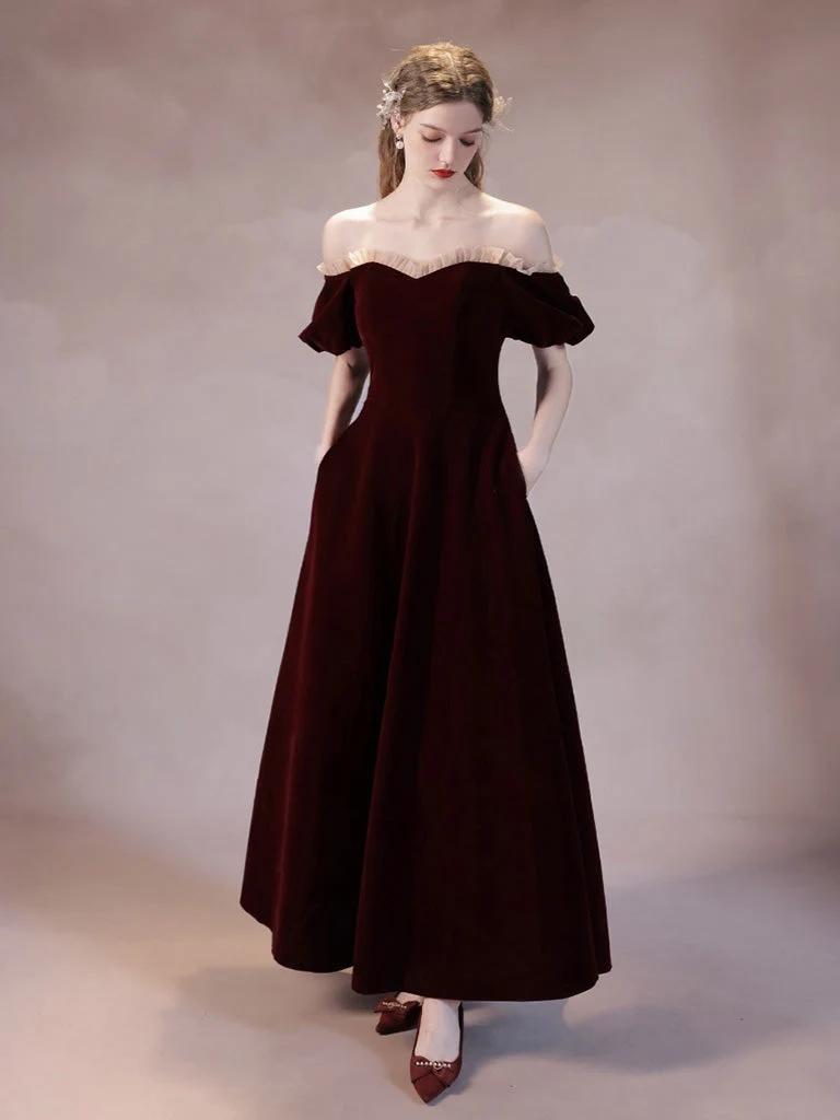 Klassisk Off The Shoulder Velvet Ankellängd balklänning