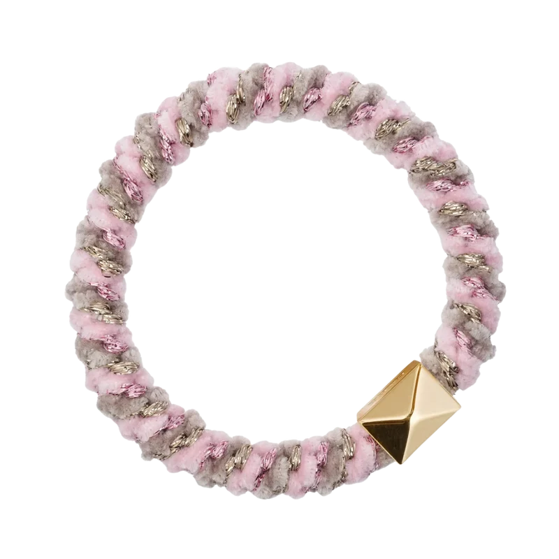 Fluffy Fat Hair Tie W/Gold - Cotton Candy & Light Taupe Mix