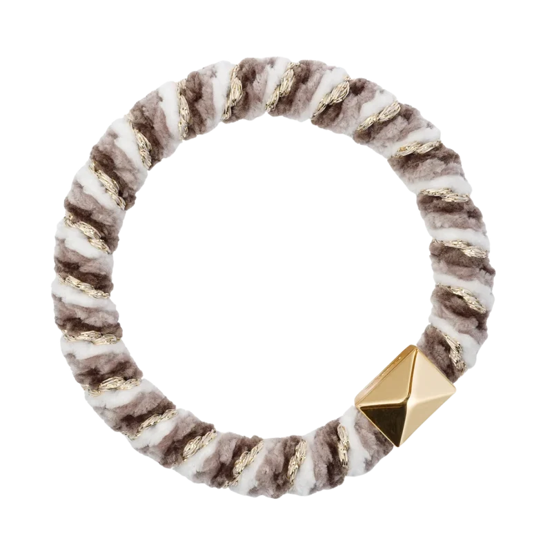 Fluffy Fat Hair Tie W/Gold - Warm Taupe Mix