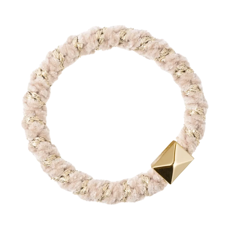 Fluffy Fat Hair Tie W/Gold - Sand Stripe