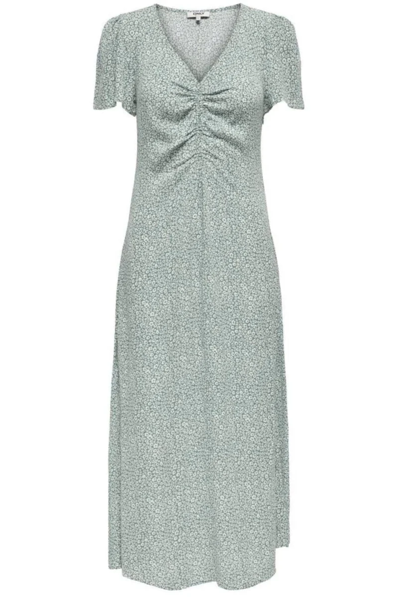 Only - Onlancona Ss V-Neck Dress Moch - 4823866 Lily Pad W Cloud Dancer