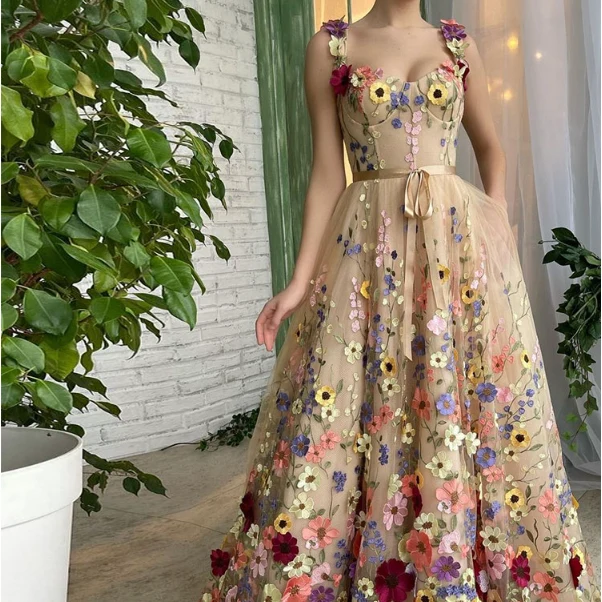Sofia | Elegant A-Linjeformad Balklänning med 3D-Blommor