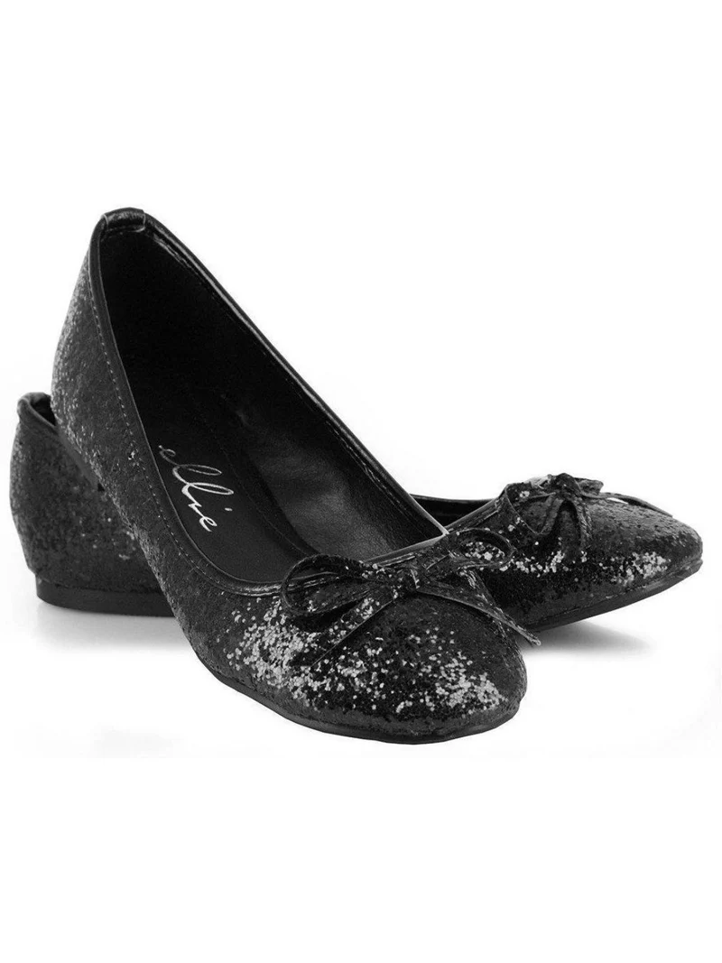 Ellie Shoes 016-Mila-G Glitter Flats Med Rosett För Vuxna - Snygg Metallisk Design i Svart, Fuchsia, Grönt, Röd, Silver, Storlekar 6-11
