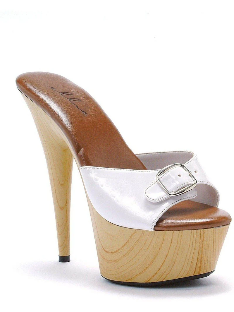 Ellie Shoes 609-Barbara 6-tums klackskor för kvinnor - Spetsig tå vit mule med spänne
