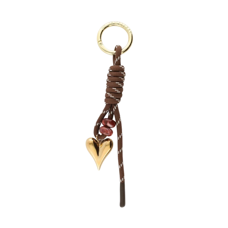 Key Chain Heart Brown Cord - Gold