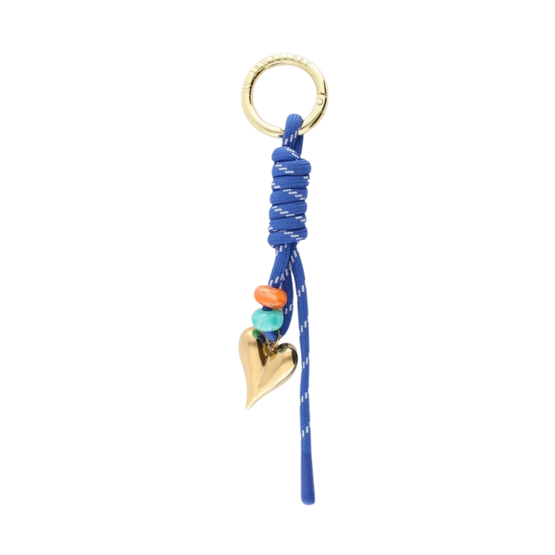 Key Chain Heart Blue Cord - Gold