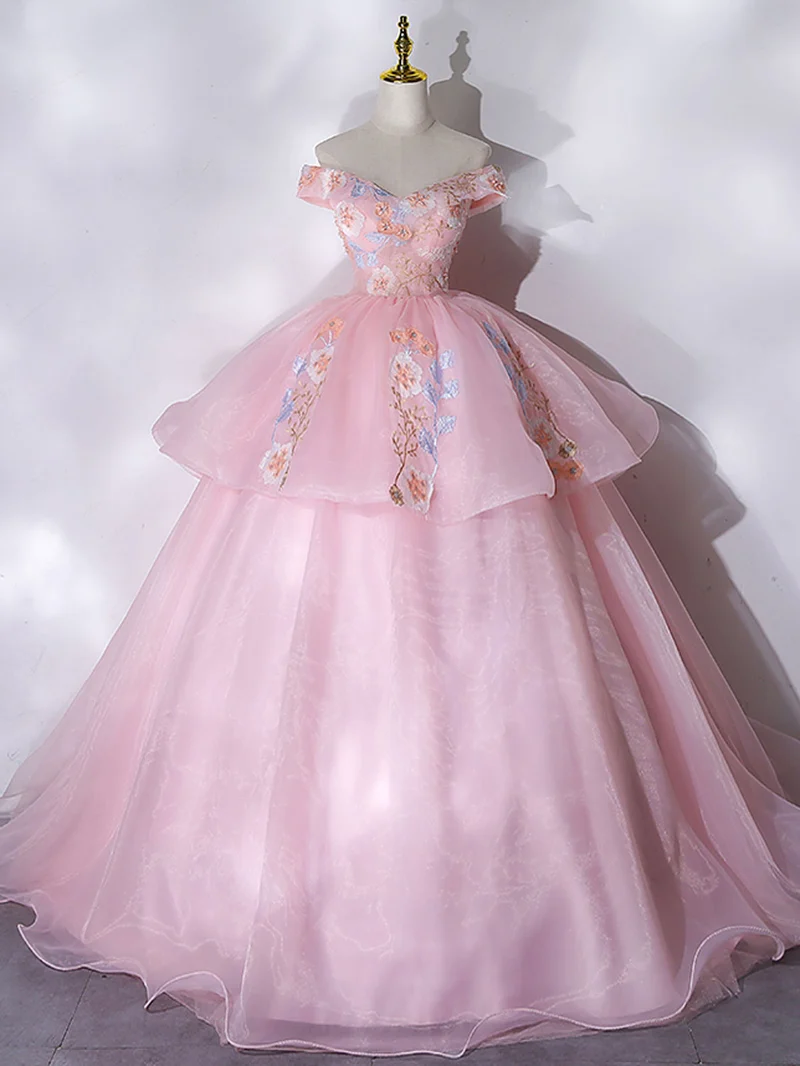 Off The Shoulder Rosa balklänning Quinceanera Klänning Söt 16 Klänning