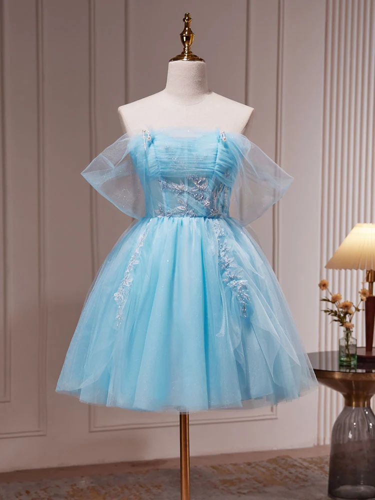 Ljusblå Sheer Short Juniors Homecoming Dress Gradering Dress