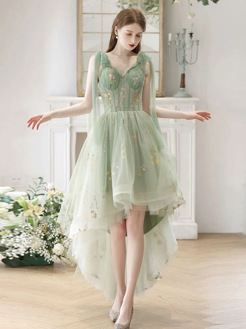 Grön Hög Låg Boho Se Through Homecoming Dress