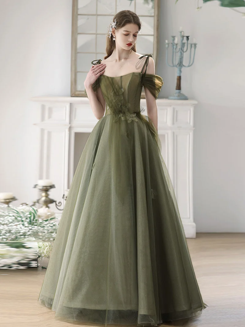Sage Green A-line Off The Shoulder Maxi Formell Klänning Occasionsklänning