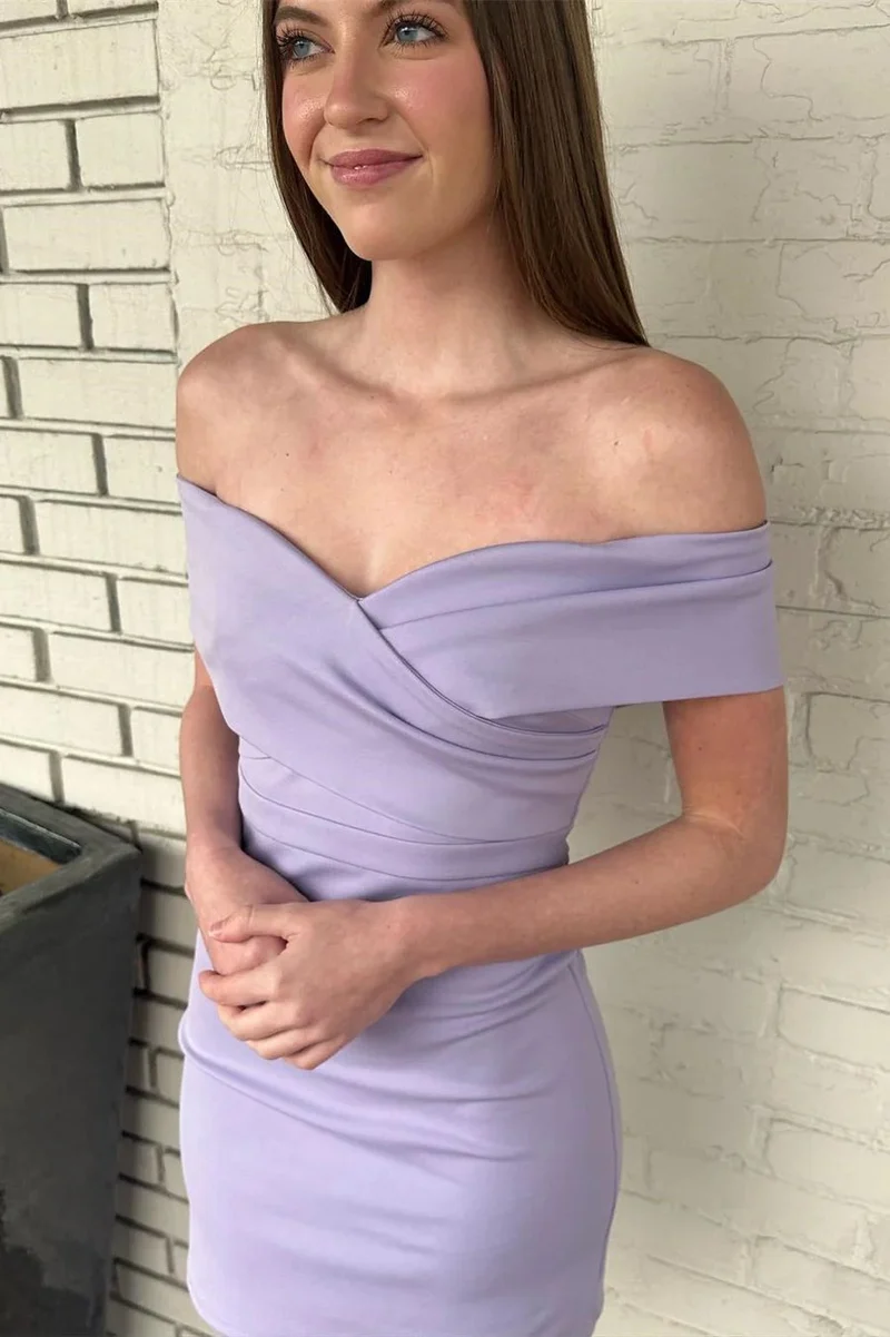 Lilac Off Shoulders Bodycon Hemkomstklänning