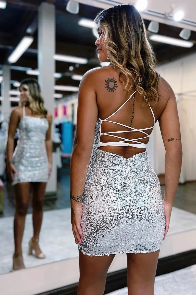 Bodycon Ties Back Silver Paljetter Hemkomstklänning