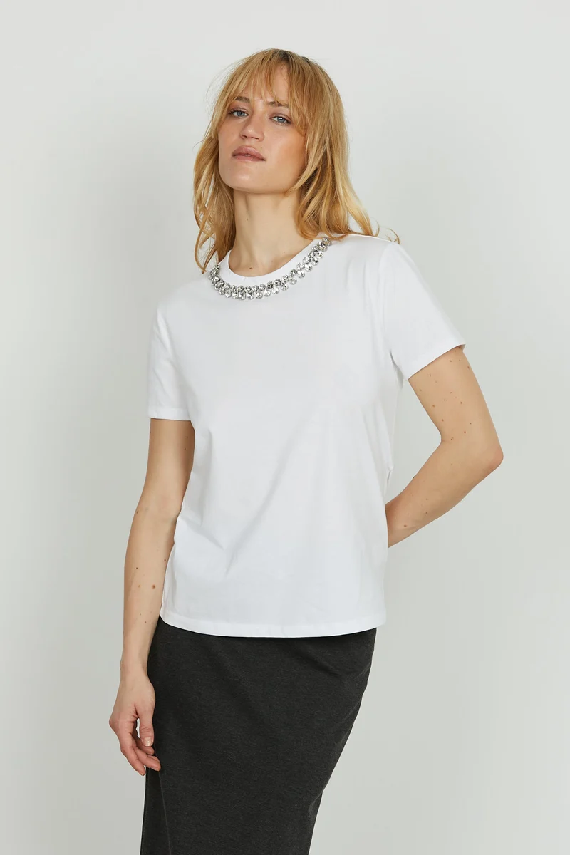 Emma | Elegant Kortärmad T-Shirt med Strassdetaljer