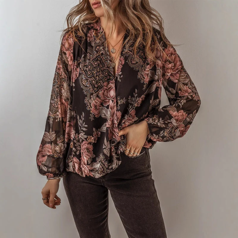 Liam | Elegant Blommig Chiffongpullover med V-Ringning
