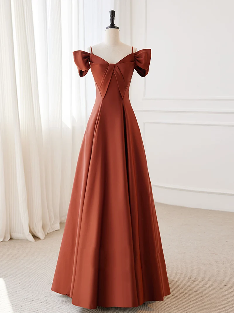 Burnt Orange Off The Shoulder A-linje lång aftonklänning Balklänning