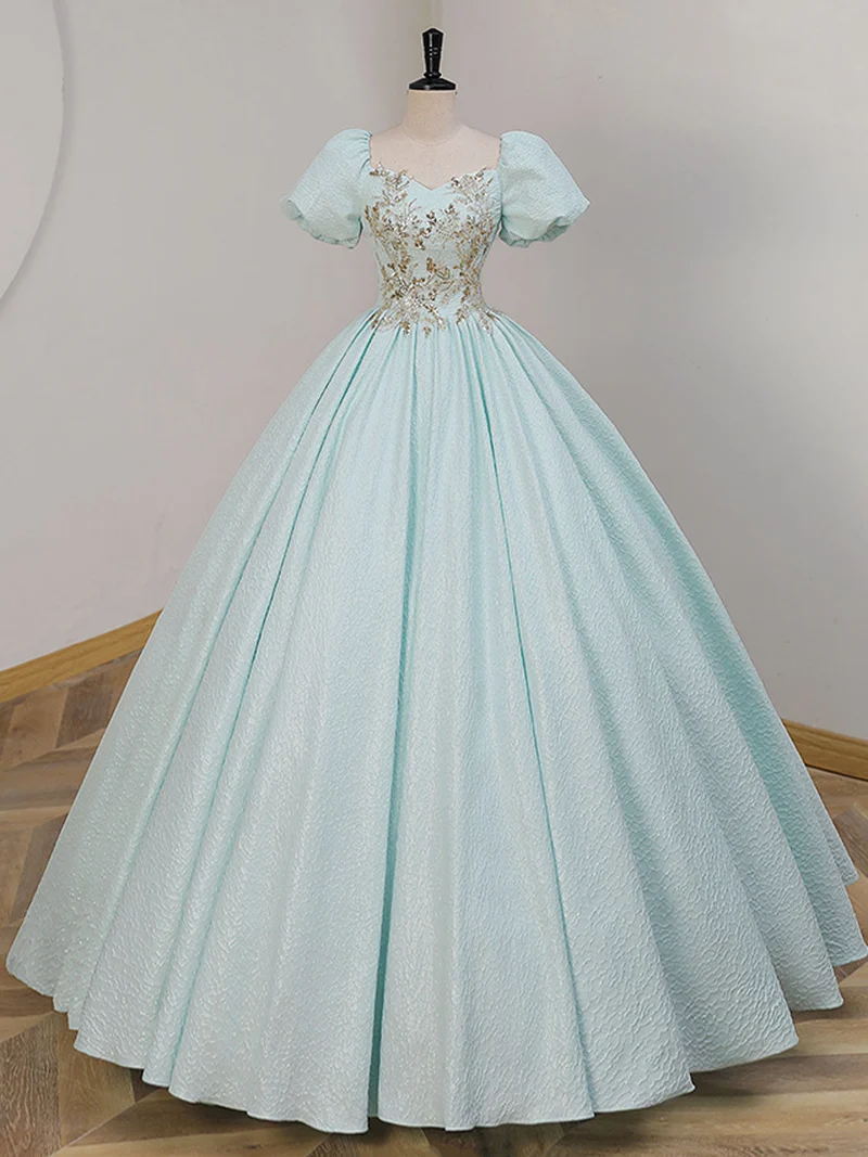 Unika A-LINE Satin Lace Långa Balklänningar, Blue Satin Sweet 16 Dresses