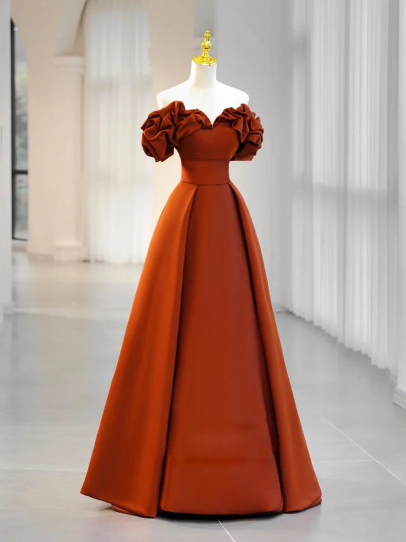 Off The Shoulder Satin Orange Enkel balklänning