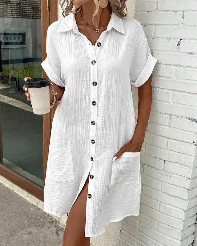 Emma | Knälång Sommarklänning med Fickor och Spänne