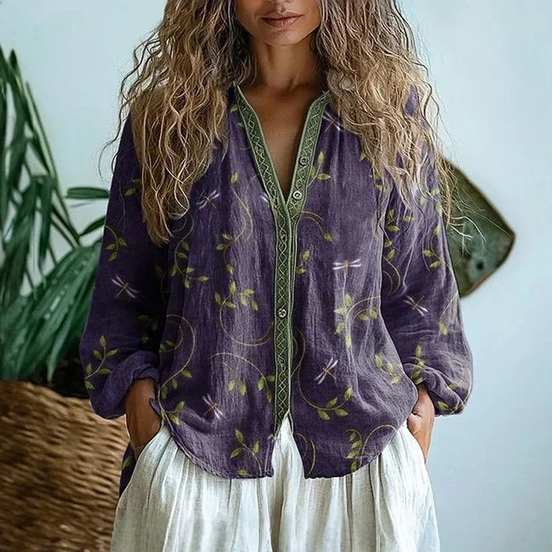 Emma | Elegant Leaf Print Blouse