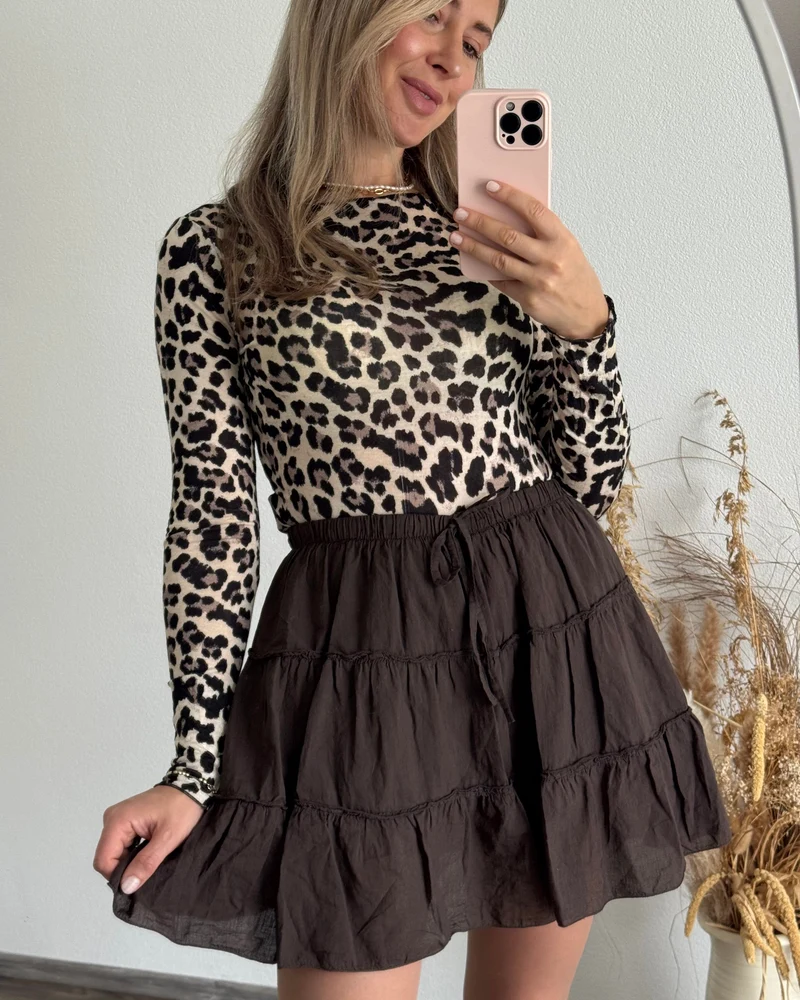 Sophie | Mjuk Brun Skort med Stretchig Midja