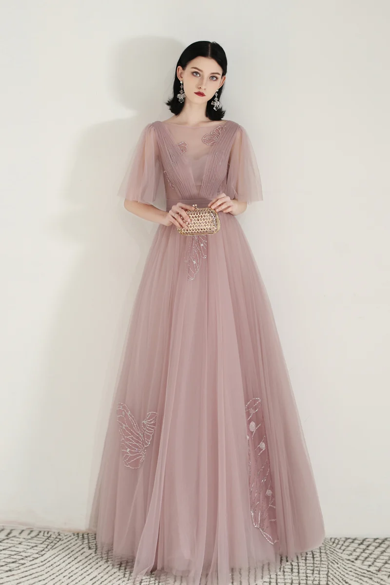 Unik Dusty Rose Long Flowy balklänning