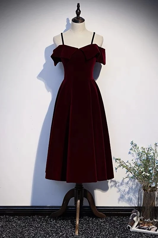 Retro Burgundy Velvet Kort balklänning