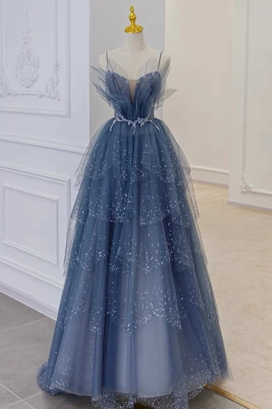 Unik Dusty Blue Balklänning i tyll
