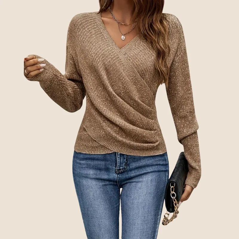 Emma | Elegant Draperad Omslagstopp med V-Hals