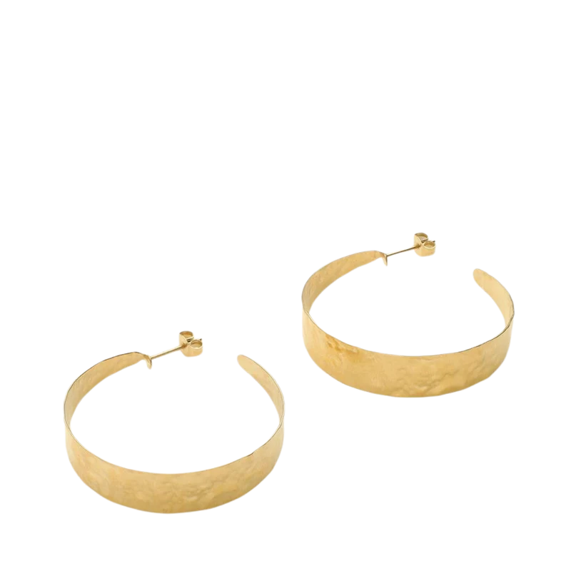 Earrings Hammered Hoops - Gold